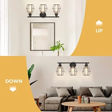 Elibbren 3-Light Vintage Black Farmhouse Bathroom Light Fixture