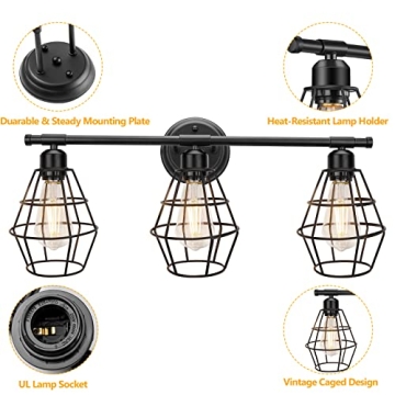 Elibbren 3-Light Vintage Black Farmhouse Bathroom Light Fixture
