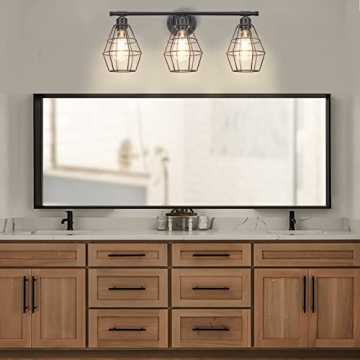 Elibbren 3-Light Vintage Black Farmhouse Bathroom Light Fixture