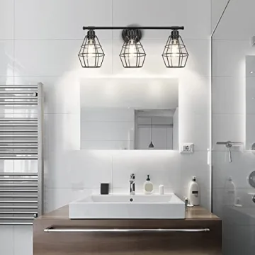 Elibbren 3-Light Vintage Black Farmhouse Bathroom Light Fixture