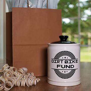 Gifts for Boyfriend, Men, Dad Gifts, Dirt Bike Fund Ceramic Piggy Bank, Candy Jar with Lid, Cool Des...