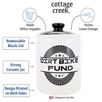 Gifts for Boyfriend, Men, Dad Gifts, Dirt Bike Fund Ceramic Piggy Bank, Candy Jar with Lid, Cool Desk Decor, Ideal for Home Decor, Car Accessories, Motorcycle & Electric Scooter Enthusiasts