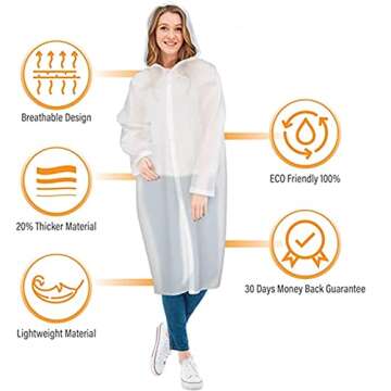 Reusable Adults Rain Ponchos, 2 Pcs EVA Portable Raincoats for Women Men with Hood for Disney Outdoor (2Pcs-white)