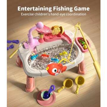 Geyiie Kids Sink with Running Water, 14.5''L x 9.4''W x 11.6''H Interactive Small Play Sink for Toddlers, Includes Real Faucet, Kitchen Accessories, Fishing Toys - Kids Role Play Dishwasher Toy