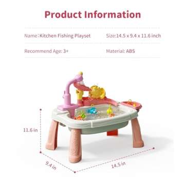 Geyiie Kids Sink with Running Water, 14.5''L x 9.4''W x 11.6''H Interactive Small Play Sink for Toddlers, Includes Real Faucet, Kitchen Accessories, Fishing Toys - Kids Role Play Dishwasher Toy