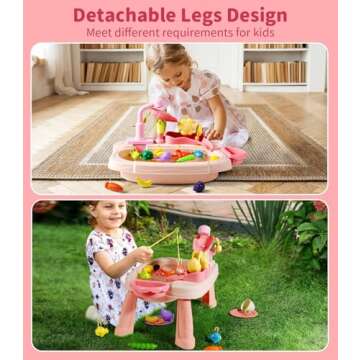 Geyiie Kids Sink with Running Water, 14.5''L x 9.4''W x 11.6''H Interactive Small Play Sink for Toddlers, Includes Real Faucet, Kitchen Accessories, Fishing Toys - Kids Role Play Dishwasher Toy