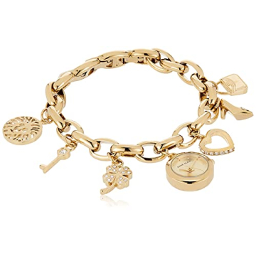 Anne Klein Gold-Tone Crystal Charm Bracelet Watch