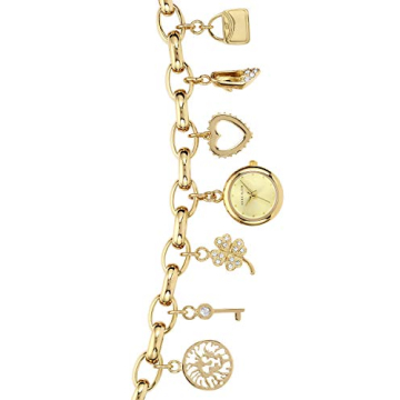 Anne Klein Gold-Tone Crystal Charm Bracelet Watch