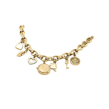 Anne Klein Gold-Tone Crystal Charm Bracelet Watch