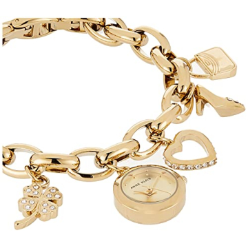 Anne Klein Gold-Tone Crystal Charm Bracelet Watch