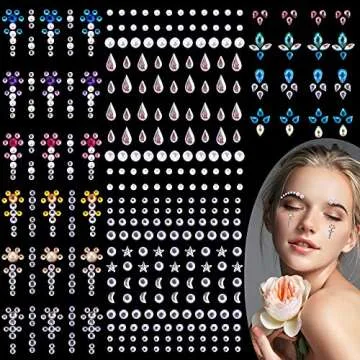SIQUK 17 Sheet Face Sticker Jewels Eyes Jewel Set with 12 Sheet Mermaid Face Jewels Glitter Face Gems Rhinestone Face Crystal and 5 Sheet Eye Face Body Gems Crystal Tears Jewel for Festival Party