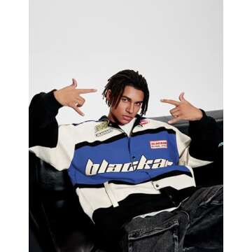 Vamtac Mens Varsity Baseball Jacket Bomber Cotton Vintage Racing Coats Streetwear with Pocket