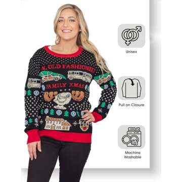 Ripple Junction National Lampoon's Vacation Fun Old Fashioned Xmas Knitted Ugly Christmas Sweater Black-Red