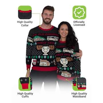 Ripple Junction National Lampoon's Vacation Fun Old Fashioned Xmas Knitted Ugly Christmas Sweater Black-Red