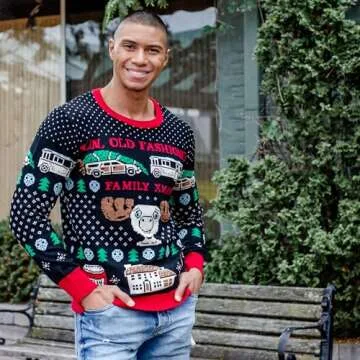 Ripple Junction National Lampoon's Vacation Fun Old Fashioned Xmas Knitted Ugly Christmas Sweater Black-Red