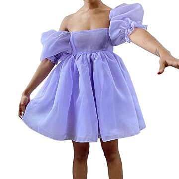 Charming Piacakece Women Cute Puffy Dress - D-Purple, S