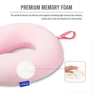 Fabuday Memory Foam Neck Pillows for Travel - Airplane Pillows for Sleeping with Attachable Snap Strap Soft Washable Cover, Flight Pillow for Traveling, Car, Office, Provide Head Neck Support Pink