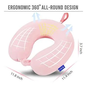 Fabuday Memory Foam Neck Pillows for Travel - Airplane Pillows for Sleeping with Attachable Snap Strap Soft Washable Cover, Flight Pillow for Traveling, Car, Office, Provide Head Neck Support Pink