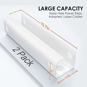 Delamu Cable Raceway, 2 Pack Under Desk Cable Management Tray, 31.5in Desk Cord Organizer for Wire M...