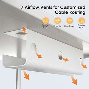 Delamu Cable Raceway, 2 Pack Under Desk Cable Management Tray, 31.5in Desk Cord Organizer for Wire Management, No Drill/Drill Under Desk Shelf for Home Office Computer Desk Cable Hider, White