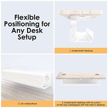 Delamu Cable Raceway, 2 Pack Under Desk Cable Management Tray, 31.5in Desk Cord Organizer for Wire Management, No Drill/Drill Under Desk Shelf for Home Office Computer Desk Cable Hider, White