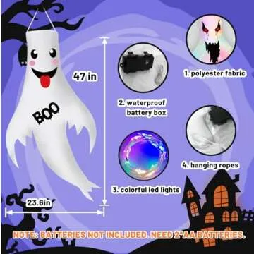 Enchanting 47" Halloween Ghost Windsocks with LED Lights