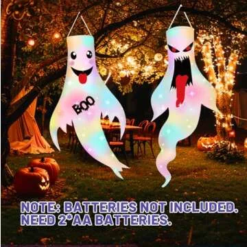 Enchanting 47" Halloween Ghost Windsocks with LED Lights