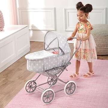 Badger Basket Just Like Mommy 3-in-1 Convertible Doll Pram, Carrier & Stroller - Gray/Polka Dots - F...