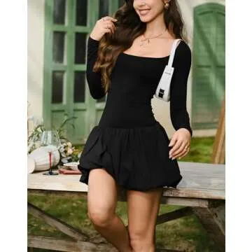 Elegant Women's Long Sleeve Scoop Neck Bubble Mini Dress