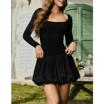 Elegant Women's Long Sleeve Scoop Neck Bubble Mini Dress