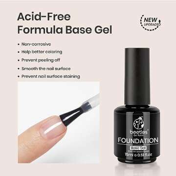 beetles Gel Base Coat 15ml for Gel Nail Polish Soak Off LED Lamp Upgraded Formula Long-Lasting DIY Home and Nail Salon