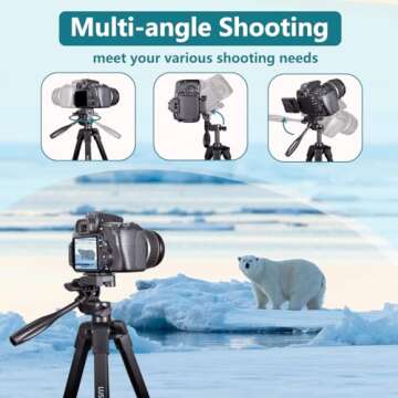 Tripod, Lusweimi 73-Inch Camera Tripod for iPad Pro & iPhone Compatible with Tablet/iPad Pro 12.9 inch, Camera Tripod Stand with Wireless Remote & Bag