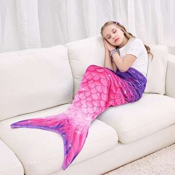 WERNNSAI Mermaid Tail Blanket - Mermaid Wearable Blankets for Kids Girls Soft Flannel Mermaid Scale ...