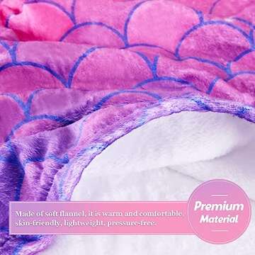 WERNNSAI Mermaid Tail Blanket - Mermaid Wearable Blankets for Kids Girls Soft Flannel Mermaid Scale Sleeping Bags All Seasons Snuggle Blanket (Purple & Pink)