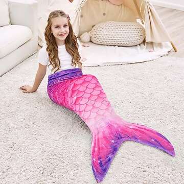 WERNNSAI Mermaid Tail Blanket - Mermaid Wearable Blankets for Kids Girls Soft Flannel Mermaid Scale Sleeping Bags All Seasons Snuggle Blanket (Purple & Pink)