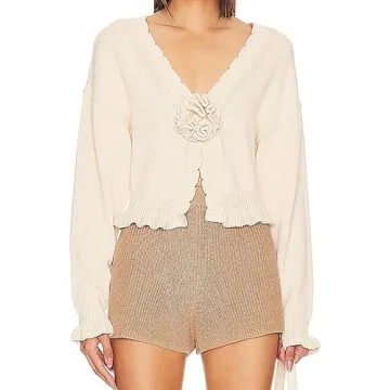 Meladyan Vintage Flower Slit Sweater Top for Women