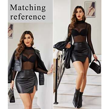 Avidlove Long Sleeve Bodysuit for Women Black T-shirt Sexy Mesh Lace Nightwear Halloween Costumes