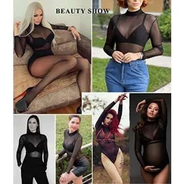 Avidlove Long Sleeve Bodysuit for Women Black T-shirt Sexy Mesh Lace Nightwear Halloween Costumes