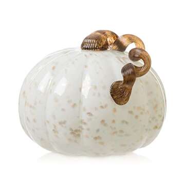 Glitzhome 7.5 Inch Hand Blown Golden White Glass Pumpkin Table Accent