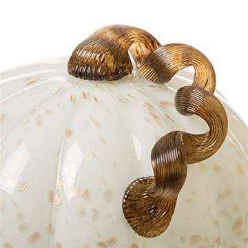 Glitzhome 7.5 Inch Hand Blown Golden White Glass Pumpkin Table Accent