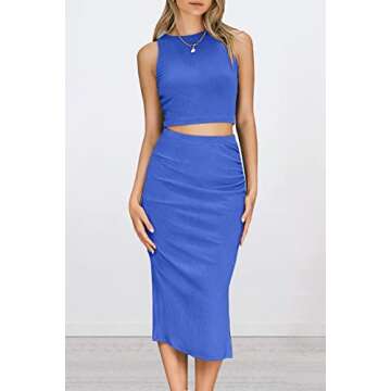 PRETTYGARDEN Women's 2 Piece Summer Outfits Crewneck Tank Tops Split Bodycon Midi Skirt Set (Blue,La...
