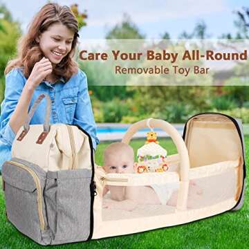 Diaper Bag Backpack Multifunctional Diaper Backpack with Extension Pad Large Capacity Diaper Bag for Baby Boy and Girl Travel Baby Bag for Moms Dads,Baby Registry Search,Baby Shower Gift（Beige）