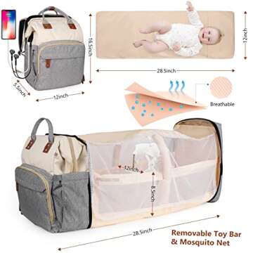 Diaper Bag Backpack Multifunctional Diaper Backpack with Extension Pad Large Capacity Diaper Bag for Baby Boy and Girl Travel Baby Bag for Moms Dads,Baby Registry Search,Baby Shower Gift（Beige）