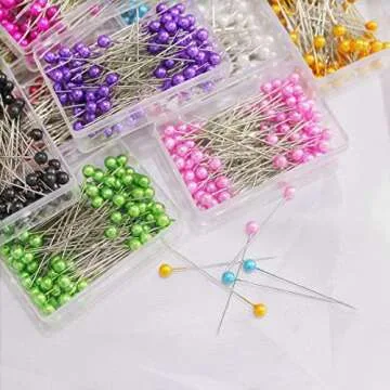 Fbshicung 1200PCS Sewing Pins for Fabric, Straight Pins with Pearlized Ball Heads Long 1.6inch, Quil...