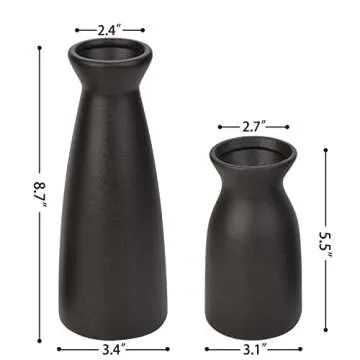 Joynisy Ceramic Vase Set of 2, Black Matte Boho Vase for Decorative Dried Flowers Pampas Grass Decor...