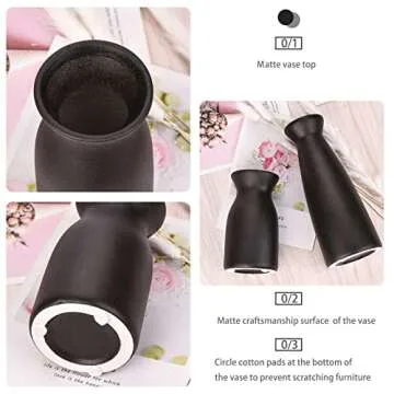 Joynisy Ceramic Vase Set of 2, Black Matte Boho Vase for Decorative Dried Flowers Pampas Grass Decoraitons, Dining Table Centerpieces Rustic Living Room Decor for Home Office (Black)