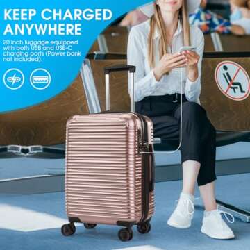 JKZJ Carry on Luggage 22x14x9 Airline Approved Expandable – Hardside Suitcase ABS+PC, with TSA Loc...