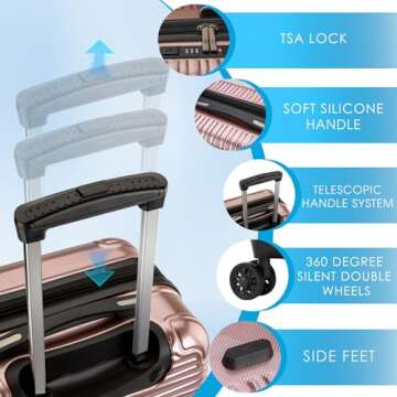 JKZJ Carry on Luggage 22x14x9 Airline Approved Expandable – Hardside Suitcase ABS+PC, with TSA Lock+USB Port+Reinforced Corner+Side Bumper Feets+Top & Side Grips, Suitcases 3 Organizer Bags Included