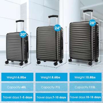 JKZJ Carry on Luggage 22x14x9 Airline Approved Expandable – Hardside Suitcase ABS+PC, with TSA Lock+USB Port+Reinforced Corner+Side Bumper Feets+Top & Side Grips, Suitcases 3 Organizer Bags Included