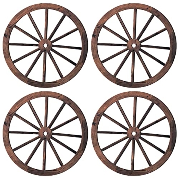 Qunclay Rustic Wooden Wagon Wheel Decor Set for Home and Garden